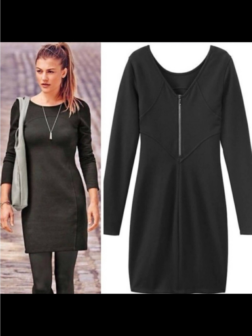 ATHLETA Illusion Long Sleeve Black Bodycon Dress size small